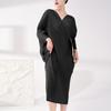 Vestido Caliente Transfronterizo Nuevo para Mujer de Alta Gama Talla Grande Manga Murciélago Suelto Irregular Miyake Vestido Midi