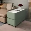 Mesa auxiliar para sofá hecha de madera maciza, moderna y sencilla, con mesa auxiliar de losa de roca, mesa auxiliar de lujo ligero para sala de estar, mesa auxiliar móvil con armario de almacenamiento