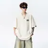 Camiseta de Hombre Verano Trendy Marca Camiseta de Hombre Estilo Hong Kong Estampada Algodón Puro Manga Corta Ropa Holgada Chaqueta Casual Manga Corta Trendy para Hombre
