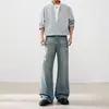 Jeans Casuales de Pierna Ancha Sueltos de Talla Grande Rectos Largos para Hombre, Estilo Coreano de Verano Nuevo, Lavado Agrietado Desgastado de Moda