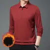 Camisa base casual de color liso para hombre, engrosada para otoño e invierno, con forro polar, cuello camisero, manga larga, polo, atuendo de negocios