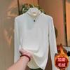 Camisa Negra Base con Cuello de Borrego y Forro Polar para Mujer, Nuevo Estilo Otoño e Invierno 2025, Top de Color Sólido Ajustado con un Diseño Elegante que te Hace Ver Más Delgada