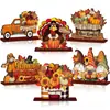 Festival da Colheita Ornamento de Mesa de Madeira Combinação de Ornamento de Ação de Graças Peru Abóbora Espantalho Artesanato Combinado