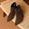 Botines Versátiles de Forro Polar con Acabado Mate Vintage para Mujer, Novedad Invierno 2026 Estilo Francés Tacón Fino Botas Martin a la Moda para Mujer