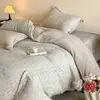 Conjunto de Roupa de Cama Jacquard de Chenille Leite Fleece de Alta Qualidade com Quatro Peças para Outono e Inverno, Lençol de Cama Espesso Quente, Capa de Edredom, Roupa de Cama para Quarto Principal 4