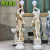 Fornecimento de Esculturas Coloridas Estilo Europeu em Mármore, Lâmpadas Esculturas Grandes Quadradas em Pedra Estilo Ocidental, Ornamentos de Arte Escultura Humana