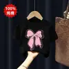 Camiseta de Algodón Puro para Niñas, Estilo Moderno, Cuello Redondo, Manga Corta, Nueva Colección Verano 2026, Estampado de Dibujos Animados Lindo, para Niños Medianos y Grandes y Bebés