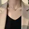 Estilo Japonés y Coreano Simple ins Distintivo Metal Imitación Perla Collar Cadena Asimétrico Collar con Colgante Estilo Francés Cadena Clavícula para Mujer