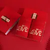Toallas de Boda Personalizadas, Toallas de Algodón Puro Rojas para Dote de Boda, Juego en Caja de Regalo con Palabras Felices, Toallas para Recién Casados, Recuerdos de Boda