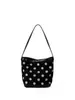 Bolso cubo retro de gamuza patchwork, bolso tote de estudiante a la moda, bolso de hombro casual para el día a día con un diseño único de lunares