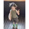 Conjunto de Verano para Niñas 2026: Conjunto de Moda Verano Estilo Coreano para Niños: Top Rayado de Moda y Pantalones Tipo Falda de Malla Elegantes