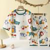 Conjunto de pijama de bebê infantil Roupas de ar condicionado de algodão puro para homens e mulheres Crianças Classe A Primavera e verão de mangas compridas Roupas finas para casa