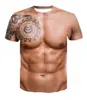 Camiseta 3D Masculina Bodybuilding Tatuagem Simulada de Músculos Camiseta Casual Pele Exposta Peito Musculoso Arte Camiseta Interessante Manga Curta