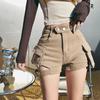 Shorts de Mezclilla de Trabajo con Tirantes y Dos Botones Estilo Callejero 2025 A-Line Cintura Alta Hot Pants Ropa de Verano para Mujer