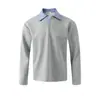 Camisa Polo Patchwork Falsa de Duas Peças Xadrez Camiseta Manga Longa Masculina de Uso Pesado Nicho Xadrez Gola Lapela Top Camiseta Casual