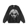 Moletom Redondo com Estampa de Figura Retro High Street Europeu e Americano Masculino e Feminino Moda Nacional Hip-Hop Preguiçoso Solto Casual