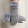 Luvas Quentes para Mulheres no Inverno, Espessadas com Lã, Fofas, à Prova de Vento, Espessadas com Lã, Adequadas para Ciclismo ao Ar Livre, Luvas Quentes com Tela Sensível ao Toque