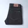 Jeans Grossos Outono e Inverno Masculino Preto Azul Lyocell Parte de Baixo Escovado Stretch Slim Reto Cintura Média Calças Calças Masculinas