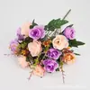Color Otoño Europeo Rosa Pequeño Flor Artificial Flor de Seda Decoración Hogar Hotel 12 Pequeños Ramos de Rosas Diamante