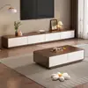 Gabinete de TV Moderno Minimalista em Madeira Maciça Combinação de Mesa de Centro e Gabinete de TV Minimalista de Luxo Leve Italiano Armário de Chão para Sala de Estar