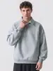 Sudadera Han Lu de Peso Pesado, Corte Holgado, Media Cremallera, Cuello Camisero para Hombre, Otoño, Suéter Corto Ancho de Perfil Bajo con Diseño de Retazos Segmentados.