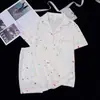 Pijama de Algodón Nublado para Mujer de Comercio Exterior Transfronterizo, Cárdigan de Manga Corta, Shorts de Dibujos Animados para Niñas, Se Puede Usar Afuera, Conjunto para Estar en Casa, Verano