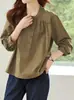 Camisa de Algodón Puro con Cuello Redondo y Mangas Largas para Mujer, Nuevo Estilo Primavera y Otoño 2026, Blusa Casual Holgada con Estilo Versión Coreana, Top Único