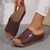 Sandalias de cuña de una tira talla grande 43 con suela gruesa y punta de pez, verano 2025, playa, puntera abierta, zapatos mecedora para exteriores