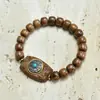 Pulseira de Contas de Sândalo Verde Estilo Vintage Criativa Retrô DIY Pingente Quadrado com Mantra de Seis Palavras Pulseira de Contas de Oração Budista para Homens e Mulheres