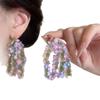 [Flor de Melocotón Cara Humana "Rosa Retro Flor Larga Pendientes de Organza Primavera y Verano Nuevos Pendientes Exagerados de Gama Alta