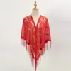Novo lenço xale triangular de renda feminino primavera e verão cor sólida oco borla lenço triangular feminino Europeu e Americano atacado transfronteiriço