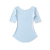 -25 Camiseta Pulóver Curva con Dobladillo de Manga Media, Cuello Cuadrado Ajustado Estilo Coreano, Color Helado, Mascarilla