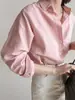 Camisa Rosa de Linho de Manga Longa para Mulheres 26 Verão Estilo Fino Roupa de Trabalho Solta Casual Algodão e Linho de Alta Qualidade Top Elegante
