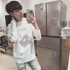 Nova Temporada Primavera e Outono Marca Tendência Pesada Moda Estampa de Letras Solta Gola Redonda Manga Longa Camiseta para Homens e Mulheres