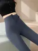 Calça de tubarão cinza com botões para mulheres, calça de cintura alta com controle de barriga para o outono, leggings de yoga emagrecedoras plus size para mulheres curvilíneas