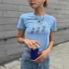 Camiseta de verano con cuello redondo y manga corta con estampado de ombligo para mujer, estilo informal, estilo europeo y americano
