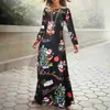 Amazon Transfronterizo Impreso Comercio Exterior Otoño e Invierno Ropa de Mujer Más Vendida Vestido de Cuello Redondo de Manga Larga Estilo Navideño