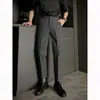 Calça Social Masculina Tendência Verão 2025 Caimento Reto Casual High-End Slim Fit Afunilada Cropped para Traje