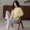 Artículo popular para transmisiones en vivo: Pijama de algodón puro para mujer para otoño e invierno, de manga larga, cuello redondo, sin botones, diseño lindo de dibujos animados, se puede usar afuera, conjunto para estar en casa