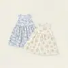 Vestido de Verano Floral para Niña Pintura Fresca de Tinta Flores Pequeñas Sin Mangas Cuello Redondo Falda de Línea A Vestido de Princesa Estilo Pastoral para Bebé