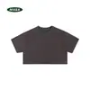 Novo top feminino de cor sólida para o verão, 210g, cropped, caimento justo, com ombros normais, estilo curto, sem botões, algodão puro, manga curta