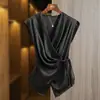 Camisola de Satén Color Albaricoque con Diseño de Cuello en V Traje de Verano para Mujer Camisa sin Mangas con Top de Ácido Acético con Cuello en V
