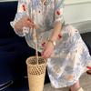 Estilo Nuevo 2026 Estilo Nacional Bata de Noche para Mujer, Verano Elegante y de Alta Gama Algodón Seda Ropa de Dormir, Nuevo Estilo Chino Vestido Largo de Algodón Seda para Vacaciones en la Costa