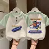 Polo de Manga Corta para Niños Verano Nuevo Estilo Bloques de Color Estampado de Dibujos Animados Top para Niños y Niñas Camiseta Holgada Casual