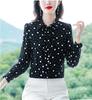 Camisa de Seda de Moda con Lunares de Temperamento para Mujer 2024 Nueva Primavera y Otoño Cubre Vientre Aspecto Adelgazante Estilo Seda de Morera Camisa de Manga Larga