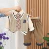 Suéter de invierno para niños, forro polar grueso, nuevo estilo coreano, chaleco, traje, pantalones casuales para niños, traje de tres piezas de moda