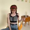 Nuevo Camisola de Cuadros Ropa Interior de Mujer Estilo Hyuna Corta Ombliguera Tejida Camiseta Base Top Negro Talla Única