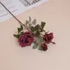 Flores Artificiales Rosas Yafei de 3 Cabezas Flores de Seda Retro Europeas Rosas de Diamante Flores Decorativas Suaves para Salón de Bodas Muebles para el Hogar