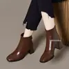 Nuevas Botas Cortas para Mujer 2026 Nuevo Otoño/Invierno Punta Cuadrada Delgadas Tacón Grueso Botines de Piel Genuina Estilo Británico Botas Martin