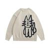 2025 Europeu e Americano Transfronteiriço Feminino Novo Estilo Tendência Personalizada Jacquard com Padrão de Gato Retrô Gola Redonda Pulôver Suéter Solto